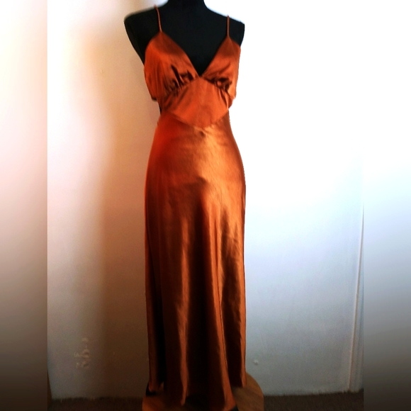 DIWDI Satin Bronze Maxi Dress Size L - Picture 1 of 5